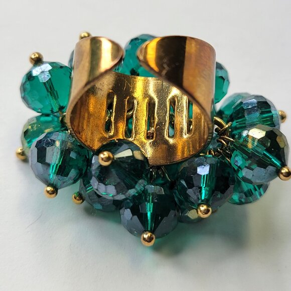 Aqua Green Crystal Cluster Ring,  Adjustable Crystal Ring Statement Crystal Ring - Picture 9 of 10